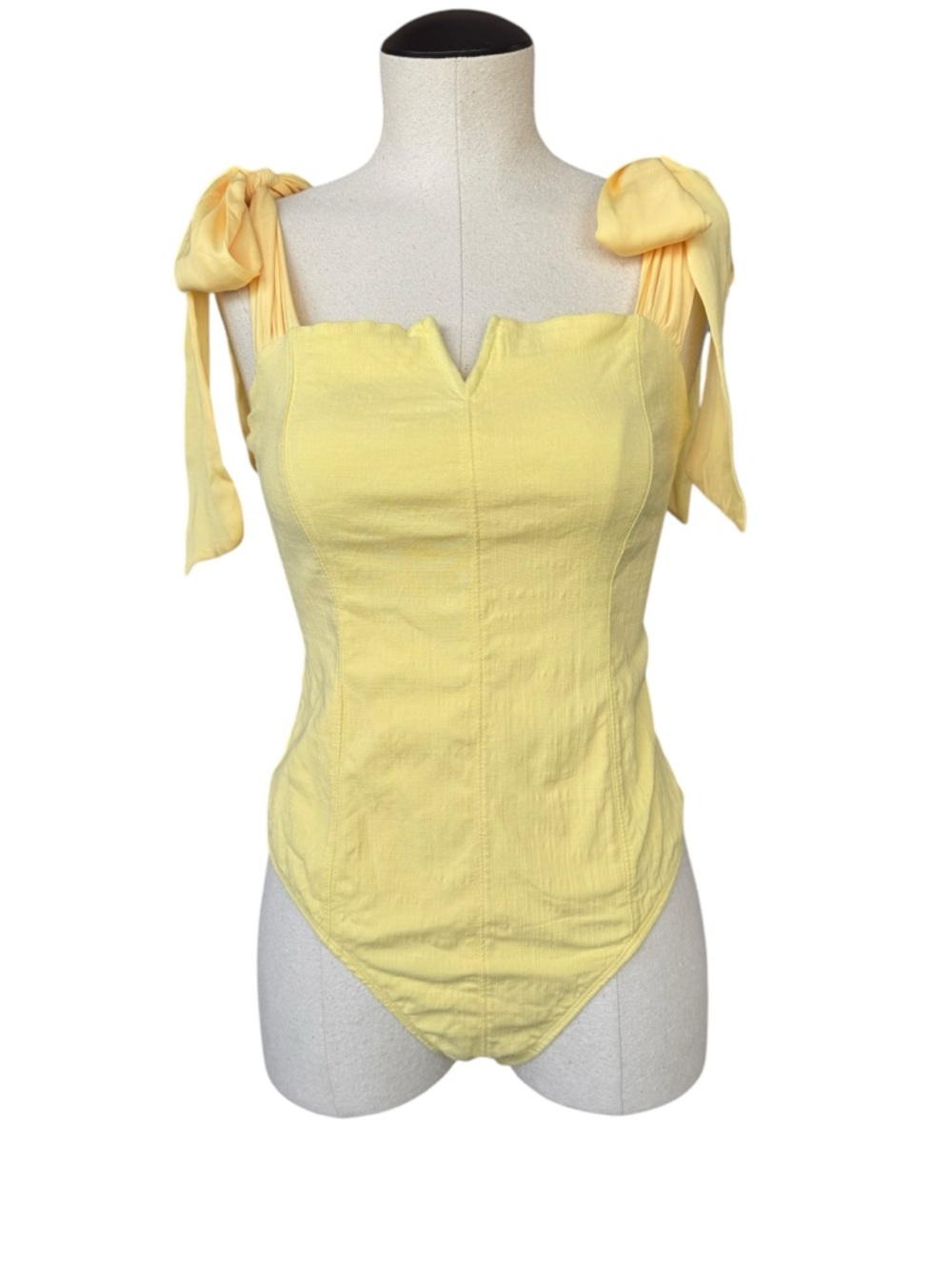 NWT Free People Intimately M Lemon Tie-Shoulder Sweetheart Bodysuit Spring